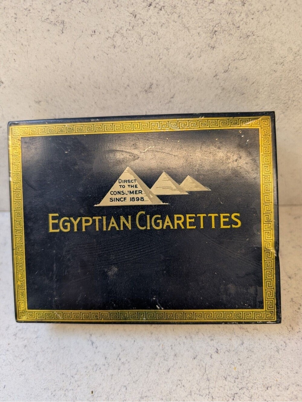 Vintage Egyptian Cigarettes Tin Fred M Pinkus NY Black Gold Box